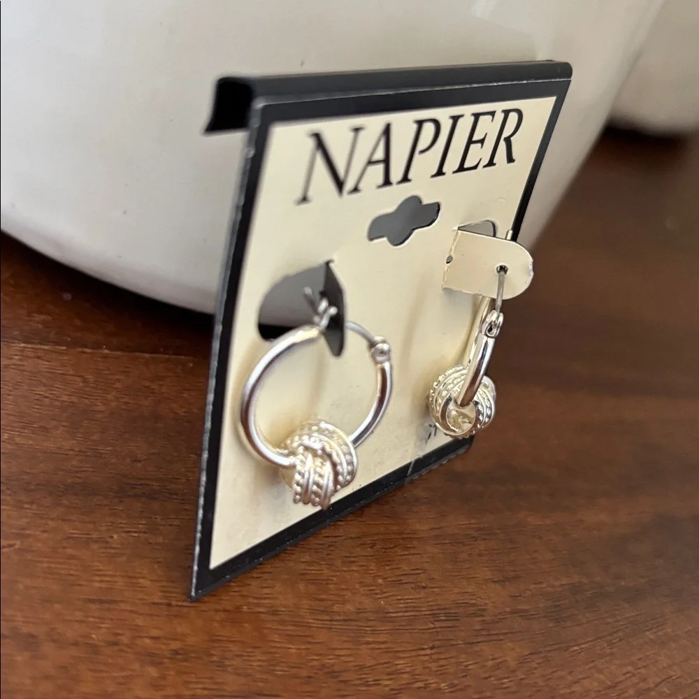 Napier Silvertone Twisted knot,small hoop, click top